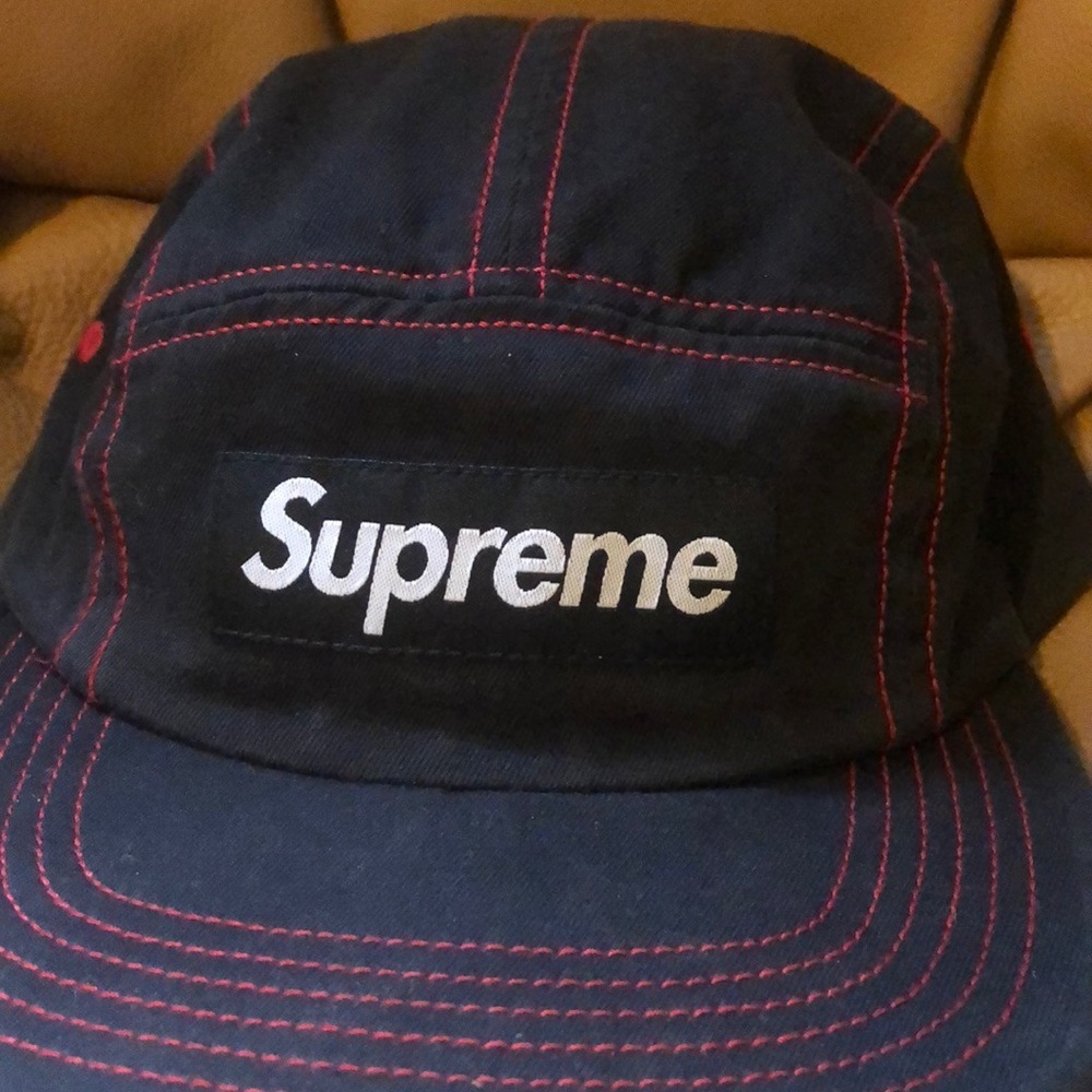 Contrast stitch camp cap